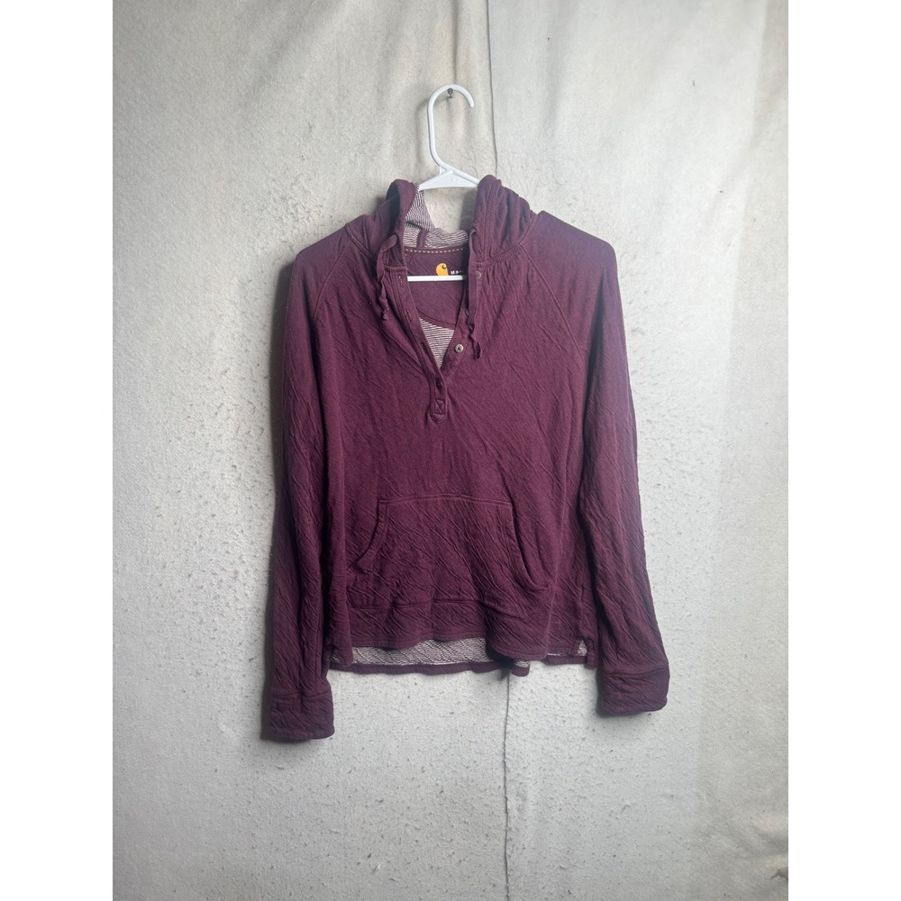 Carhartt Womens Burgundy Henley Hoodie Cotton Textured Long Sleeve 101425 606 M